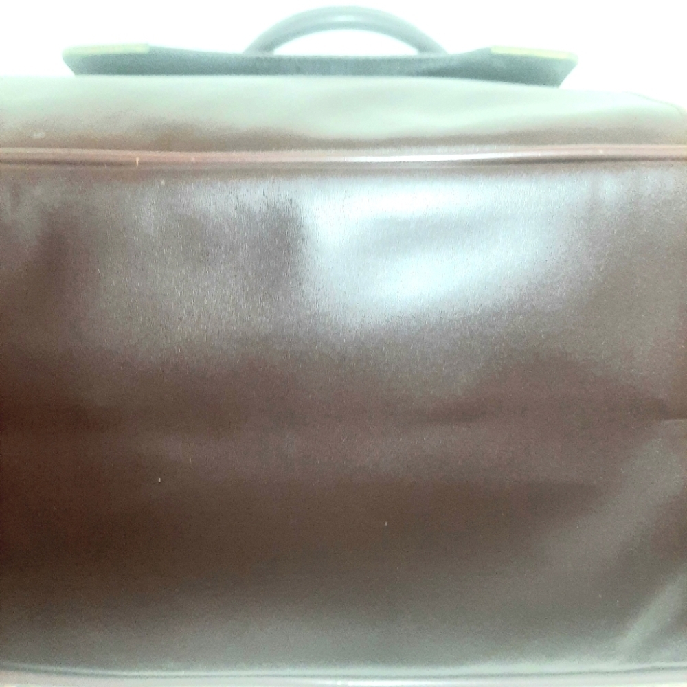 Elegant Tan Nylon Weave with Chocolate Brown Faux Leather Travel/Duffle Baf - Picture 9 of 9